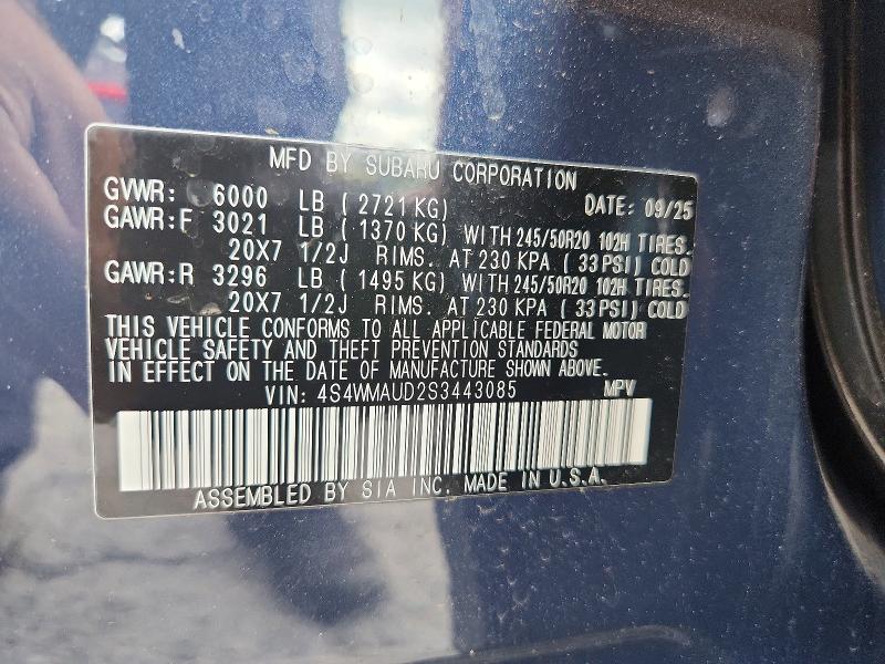 62825586 :رقم المزاد ، 4S4WMAUD2S3443085 vin ، 2025 Subaru Ascent مزاد بيع