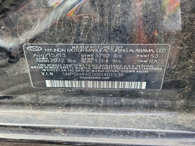 63291246 :رقم المزاد ، 5NPDH4AE0DH401536 vin ، 2013 Hyundai Elantra مزاد بيع
