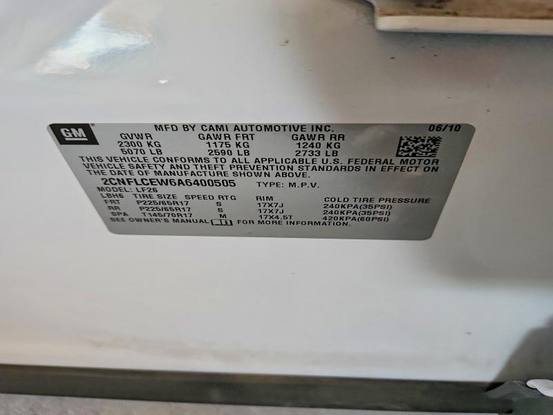 Продажа на аукционе авто 2010 Chevrolet Equinox, vin: 2CNFLCEW6A6400505, номер лота: 59983846