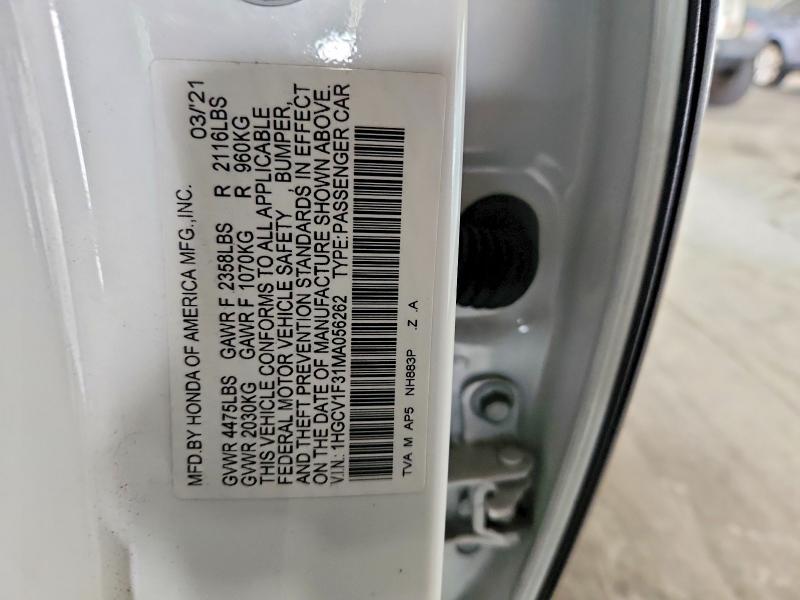 60651326 :رقم المزاد ، 1HGCV1F31MA056262 vin ، 2021 Honda Accord مزاد بيع