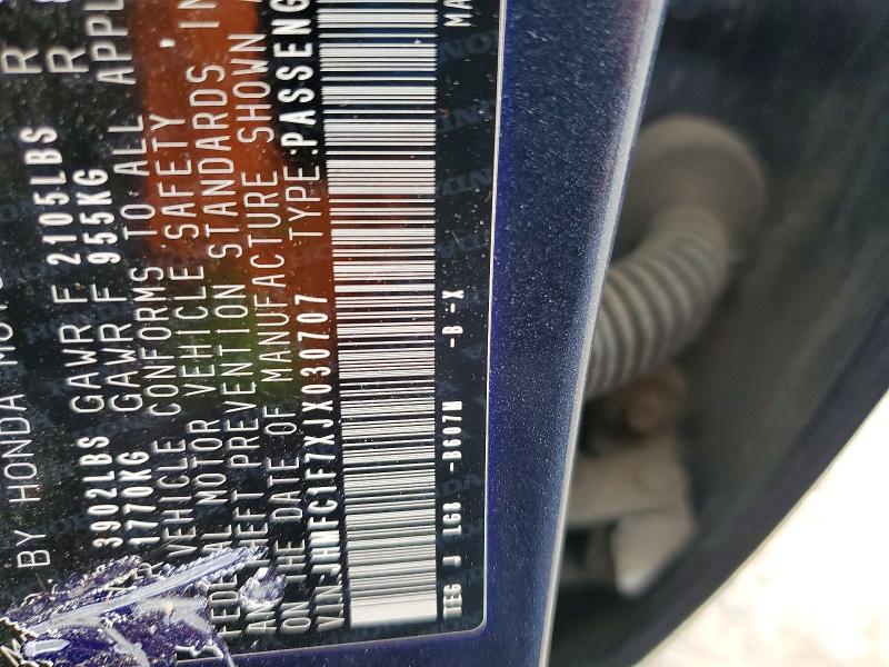 Aukcja sprzedaży 2018 Honda Civic, vin: JHMFC1F7XJX030707, numer aukcji: 62040806