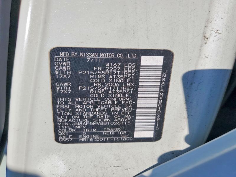 59863916 :رقم المزاد ، JN8AF5MV8BT026115 vin ، 2011 Nissan Juke مزاد بيع