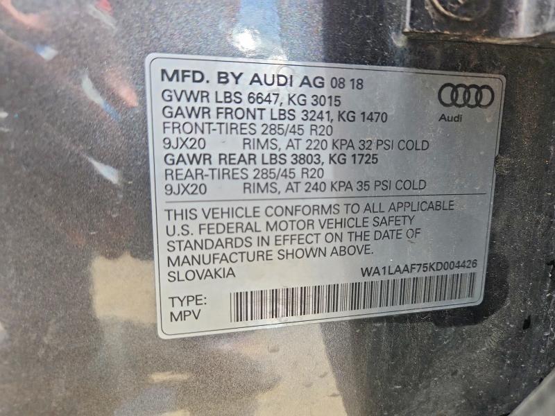 Продаж на аукціоні авто 2019 Audi Q7, vin: WA1LAAF75KD004426, номер лоту: 59720056