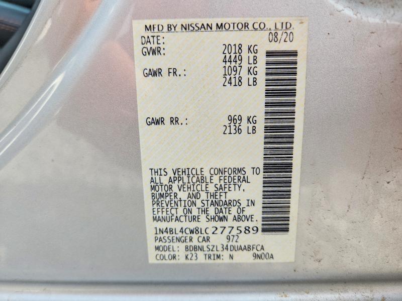 Aukcja sprzedaży 2020 Nissan Altima, vin: 1N4BL4CW8LC277589, numer aukcji: 60831346