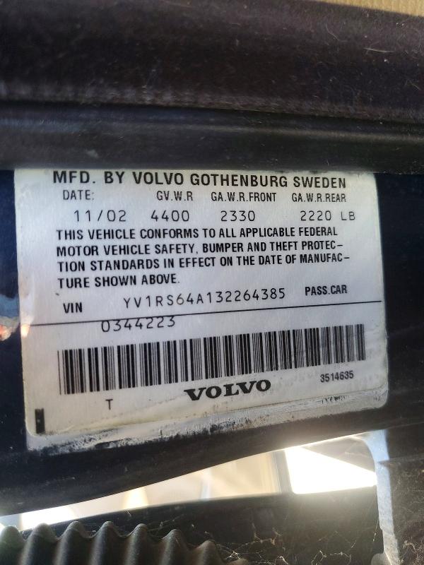 Aukcja sprzedaży 2003 Volvo S60, vin: YV1RS64A132264385, numer aukcji: 60223276