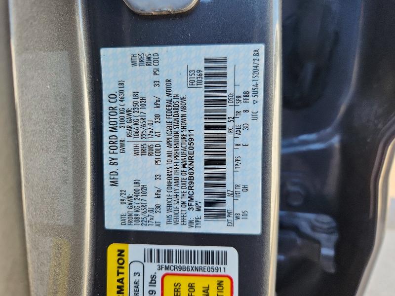 Продаж на аукціоні авто 2022 Ford Bronco Sport, vin: 3FMCR9B6XNRE05911, номер лоту: 58131406
