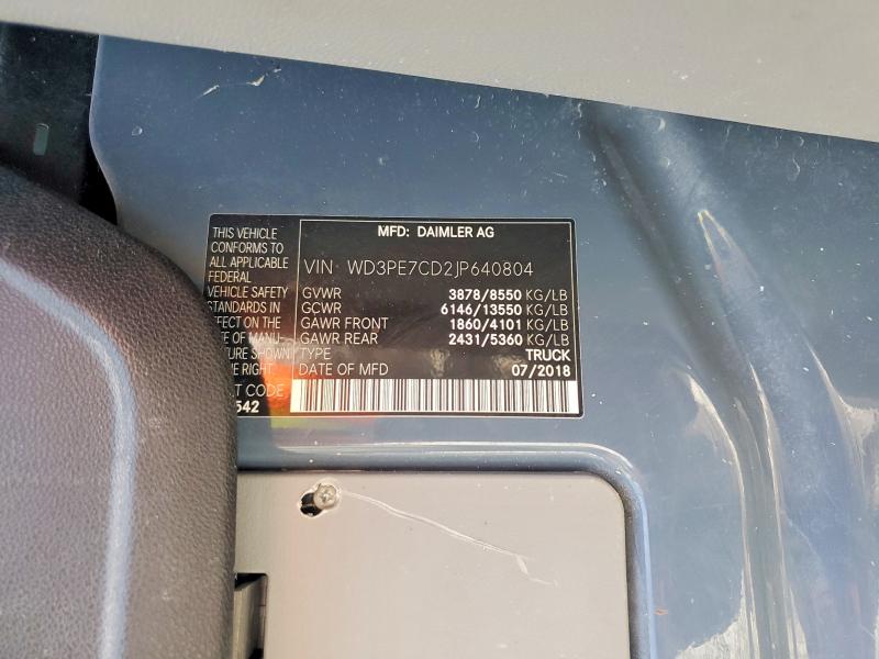 60364426 :رقم المزاد ، WD3PE7CD2JP640804 vin ، 2018 Mercedes-benz Sprinter مزاد بيع