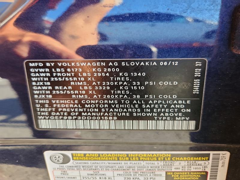 Aukcja sprzedaży 2013 Volkswagen Touareg, vin: WVGEF9BP3DD001589, numer aukcji: 63315476
