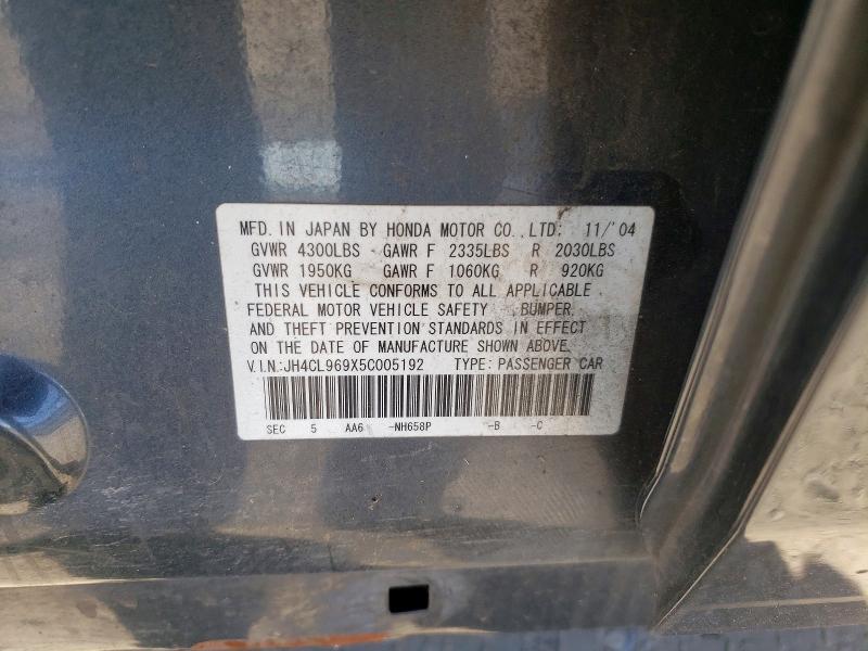 2005 Acura Tsx მანქანა იყიდება აუქციონზე, vin: JH4CL969X5C005192, აუქციონის ნომერი: 59914426