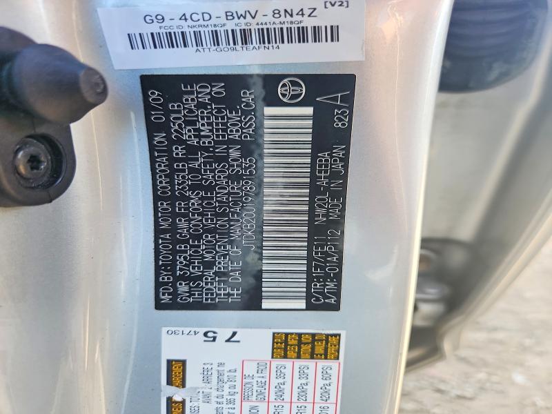 Aukcja sprzedaży 2009 Toyota Prius, vin: JTDKB20U197891535, numer aukcji: 59266116