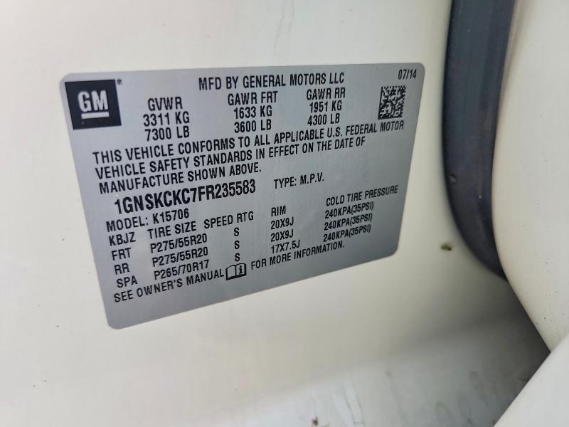 Aukcja sprzedaży 2015 Chevrolet Tahoe, vin: 1GNSKCKC7FR235583, numer aukcji: 61920016