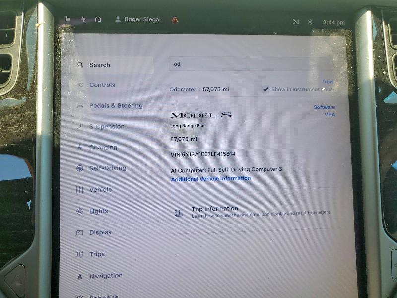 62273266 :رقم المزاد ، 5YJSA1E27LF415814 vin ، 2020 Tesla Model S مزاد بيع