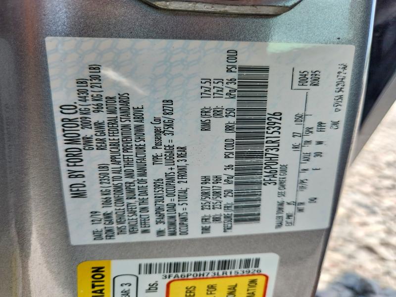 Продаж на аукціоні авто 2020 Ford Fusion, vin: 3FA6P0H73LR153926, номер лоту: 60392366