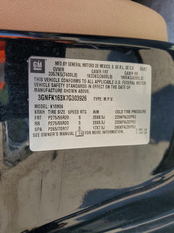 2007 Chevrolet Suburban მანქანა იყიდება აუქციონზე, vin: 3GNFK163X7G303926, აუქციონის ნომერი: 60025516