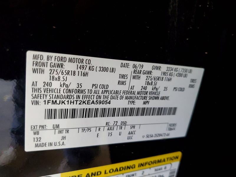 59669186 :رقم المزاد ، 1FMJK1HT2KEA59054 vin ، 2019 Ford Expedition مزاد بيع