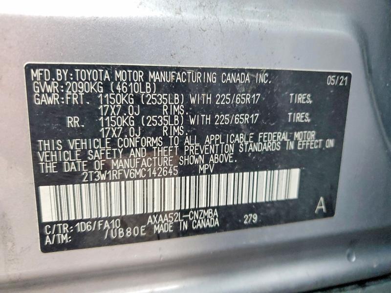 2021 Toyota Rav4 მანქანა იყიდება აუქციონზე, vin: 2T3W1RFV6MC142645, აუქციონის ნომერი: 59971286