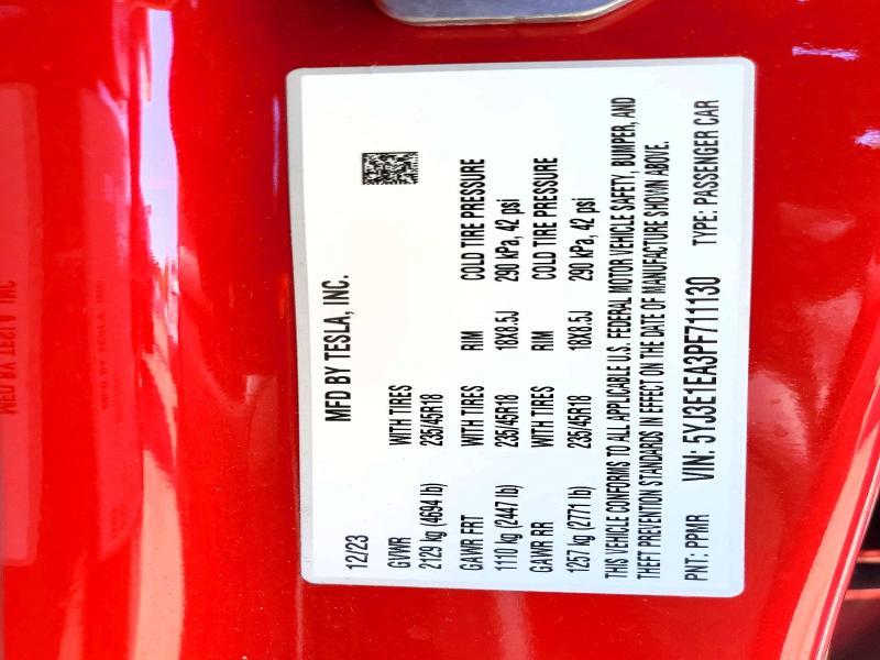 Auction sale of the 2023 Tesla Model 3, vin: 5YJ3E1EA3PF711130, lot number: 59704656