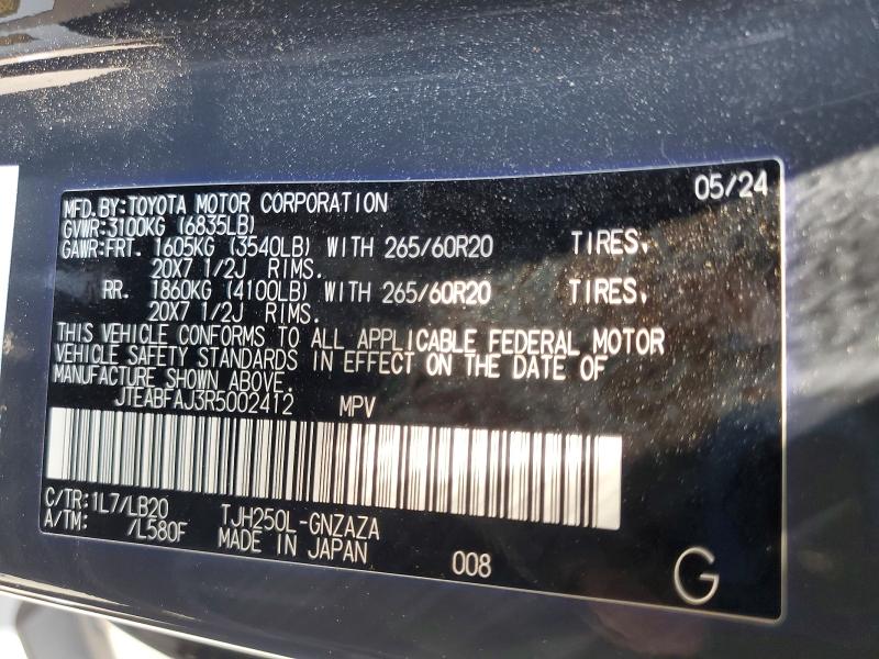 59672366 :رقم المزاد ، JTEABFAJ3R5002412 vin ، 2024 Toyota Land Cruiser مزاد بيع