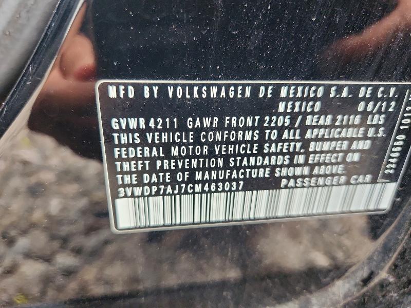 62141936 :رقم المزاد ، 3VWDP7AJ7CM463037 vin ، 2012 Volkswagen Jetta مزاد بيع