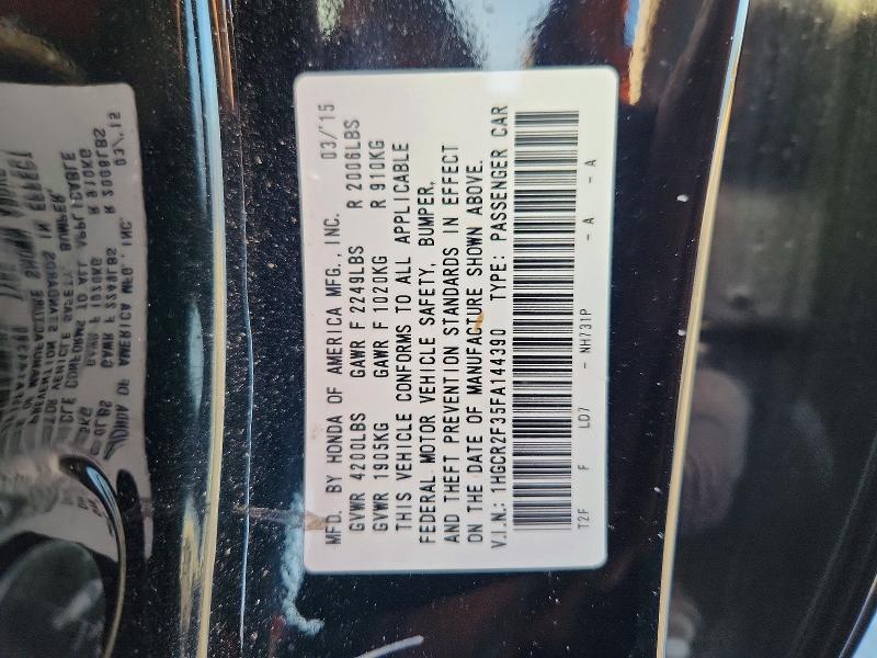 2015 Honda Accord მანქანა იყიდება აუქციონზე, vin: 1HGCR2F35FA144390, აუქციონის ნომერი: 59917426