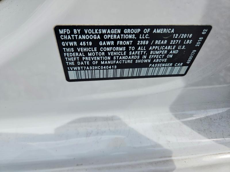 Aukcja sprzedaży 2017 Volkswagen Passat, vin: 1VWBT7A32HC040413, numer aukcji: 61838626