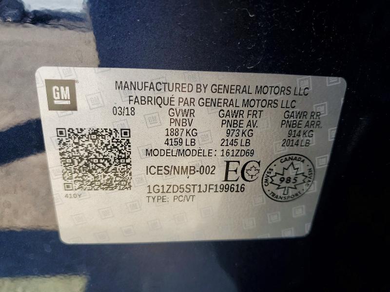 60667346 :رقم المزاد ، 1G1ZD5ST1JF199616 vin ، 2018 Chevrolet Malibu مزاد بيع