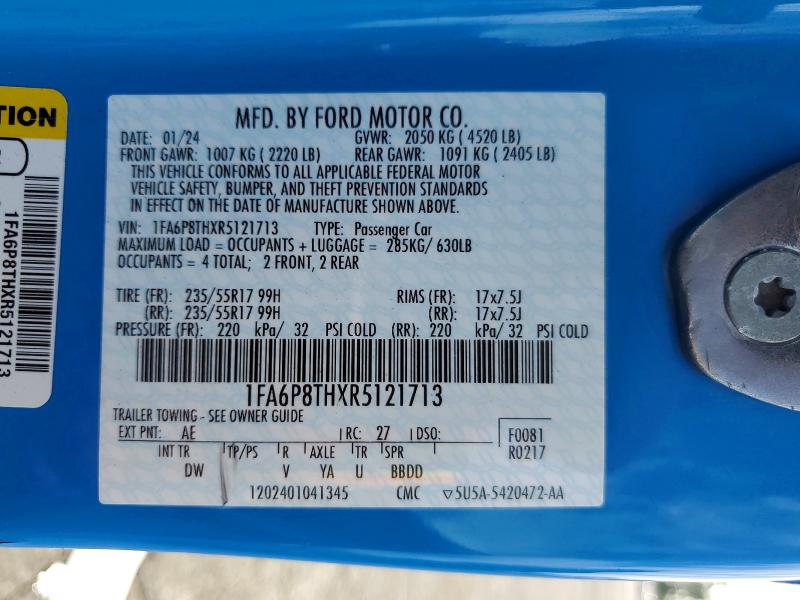 Aukcja sprzedaży 2024 Ford Mustang, vin: 1FA6P8THXR5121713, numer aukcji: 62148886