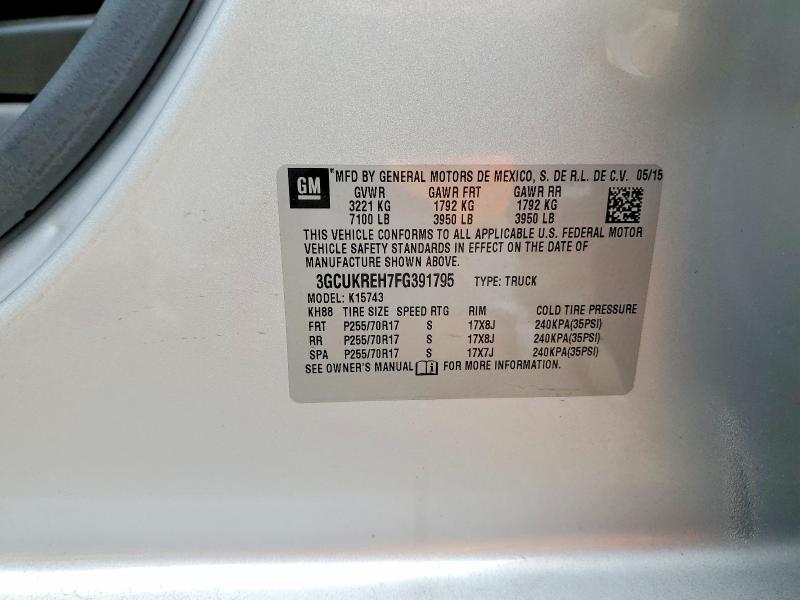 Aukcja sprzedaży 2015 Chevrolet Silverado, vin: 3GCUKREH7FG391795, numer aukcji: 60766636