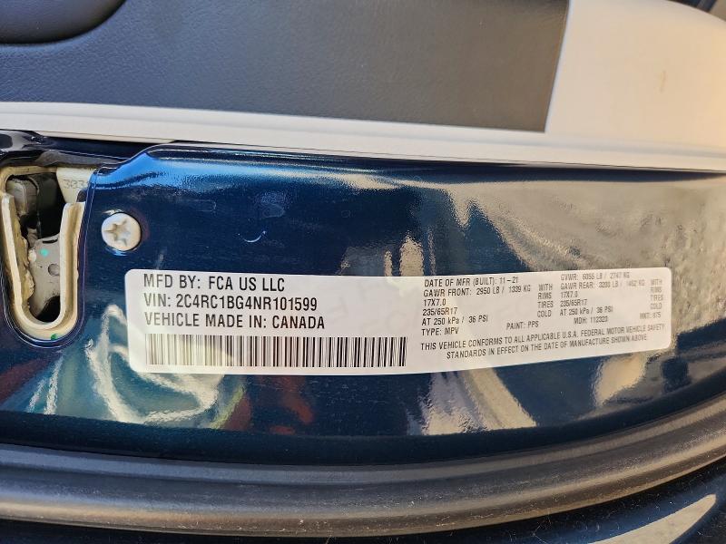 2022 Chrysler Pacifica მანქანა იყიდება აუქციონზე, vin: 2C4RC1BG4NR101599, აუქციონის ნომერი: 61331026