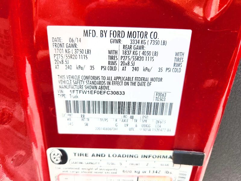 62222996 :رقم المزاد ، 1FTFW1EF0EFC30833 vin ، 2014 Ford F150 مزاد بيع
