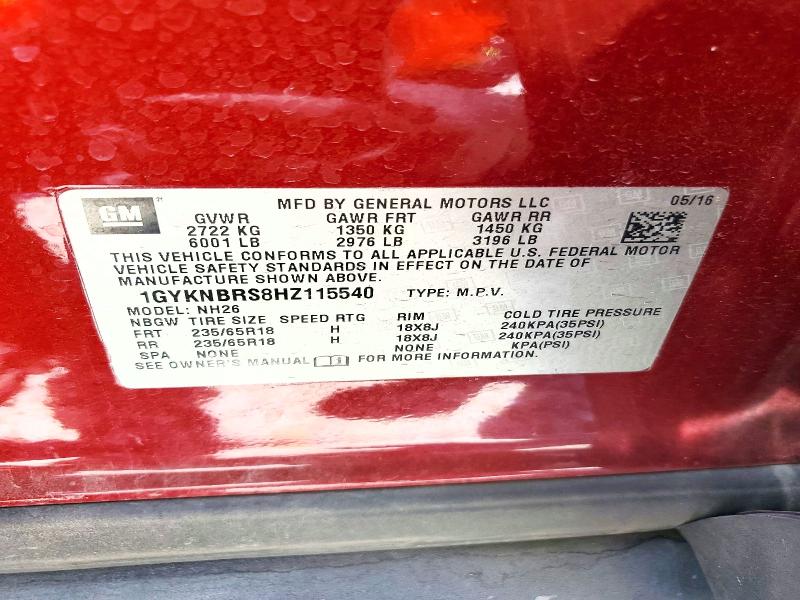 2017 Cadillac Xt5 მანქანა იყიდება აუქციონზე, vin: 1GYKNBRS8HZ115540, აუქციონის ნომერი: 62664706