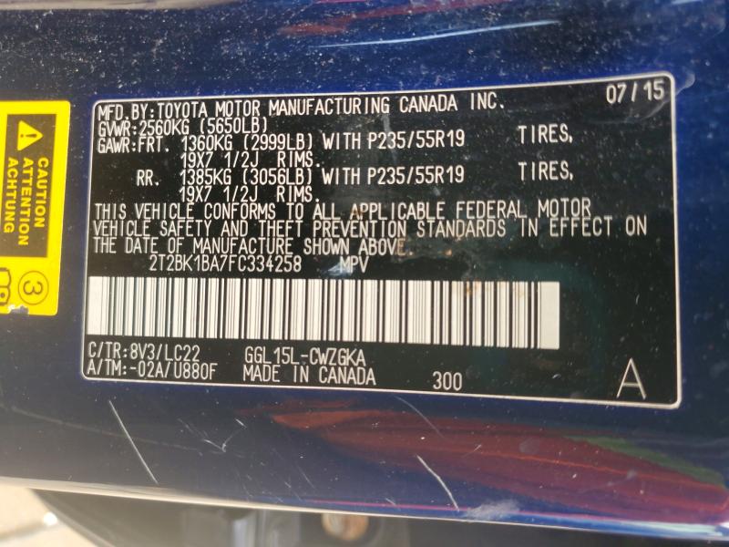 59976646 :رقم المزاد ، 2T2BK1BA7FC334258 vin ، 2015 Lexus Rx 350 مزاد بيع