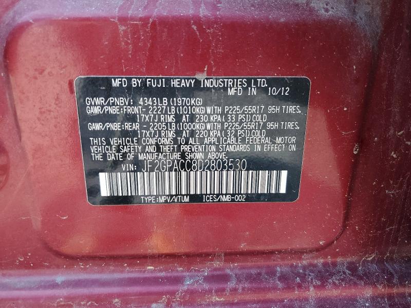 Продаж на аукціоні авто 2013 Subaru Xv Crosstrek, vin: JF2GPACC8D2803530, номер лоту: 59137866