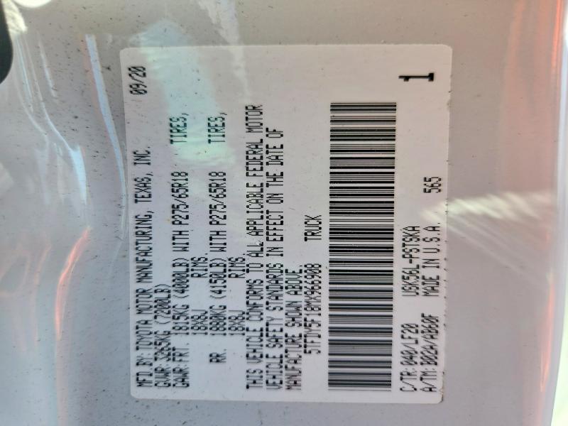 Aukcja sprzedaży 2021 Toyota Tundra, vin: 5TFDY5F18MX966908, numer aukcji: 62062426