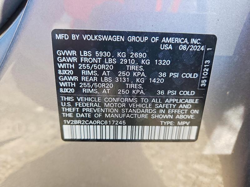 2024 Volkswagen Atlas მანქანა იყიდება აუქციონზე, vin: 1V2BR2CA0RC617245, აუქციონის ნომერი: 59949996