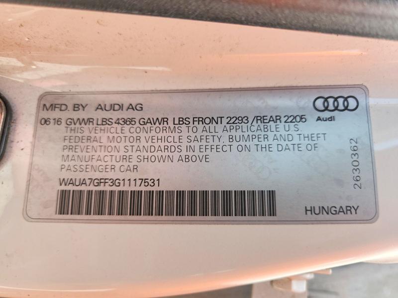 Aukcja sprzedaży 2016 Audi A3, vin: WAUA7GFF3G1117531, numer aukcji: 61844656