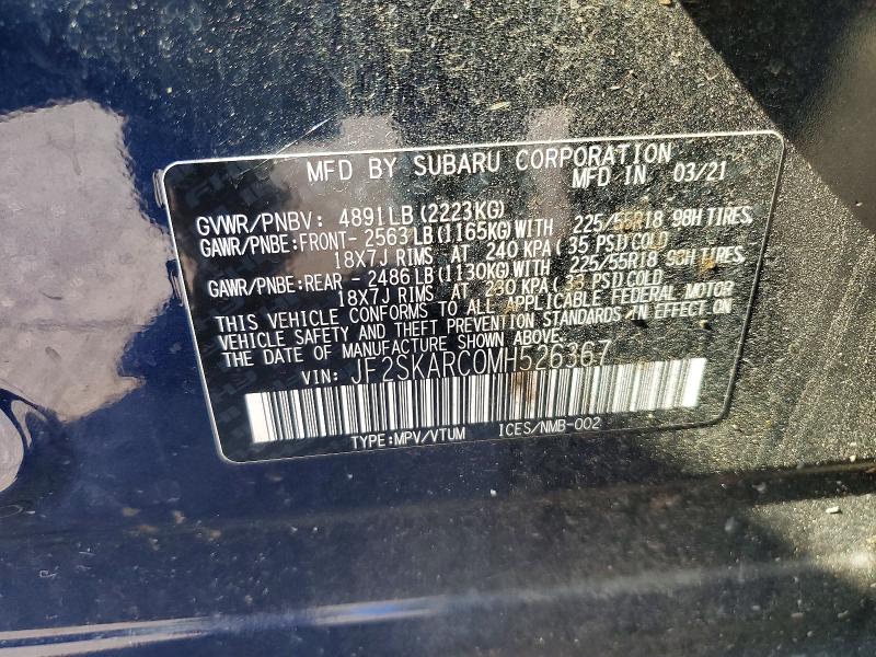 Aukcja sprzedaży 2021 Subaru Forester, vin: JF2SKARC0MH526367, numer aukcji: 60713076