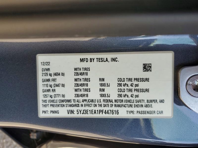 Aukcja sprzedaży 2023 Tesla Model 3, vin: 5YJ3E1EA1PF447616, numer aukcji: 62491476