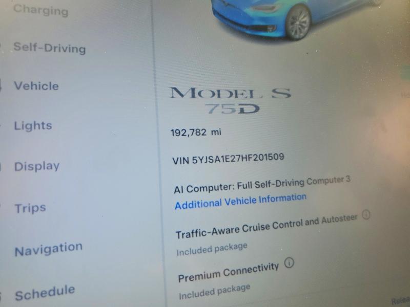 Aukcja sprzedaży 2017 Tesla Model S, vin: 5YJSA1E27HF201509, numer aukcji: 61015176