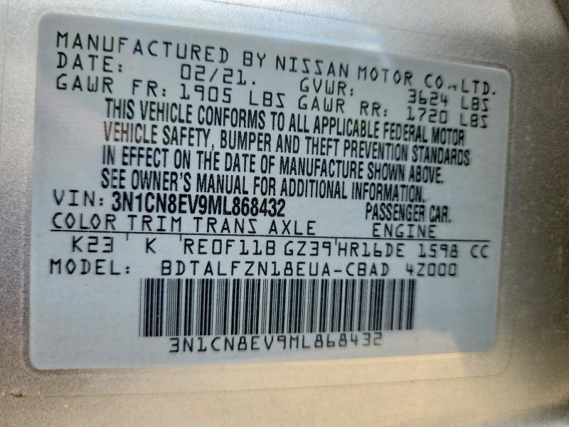 Aukcja sprzedaży 2021 Nissan Versa, vin: 3N1CN8EV9ML868432, numer aukcji: 62480326