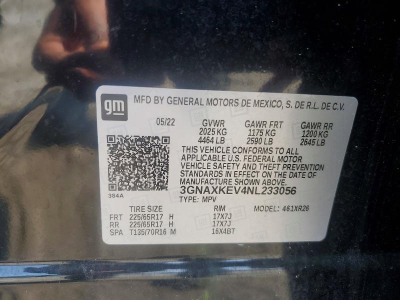 Aukcja sprzedaży 2022 Chevrolet Equinox, vin: 3GNAXKEV4NL233056, numer aukcji: 61957726