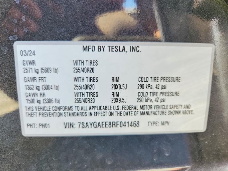 Продаж на аукціоні авто 2024 Tesla Model Y, vin: 7SAYGAEE8RF041468, номер лоту: 62961506
