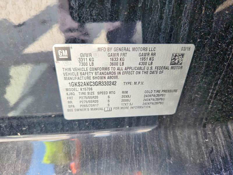 61296416 :رقم المزاد ، 1GKS2AKC3GR330242 vin ، 2016 Gmc Yukon مزاد بيع