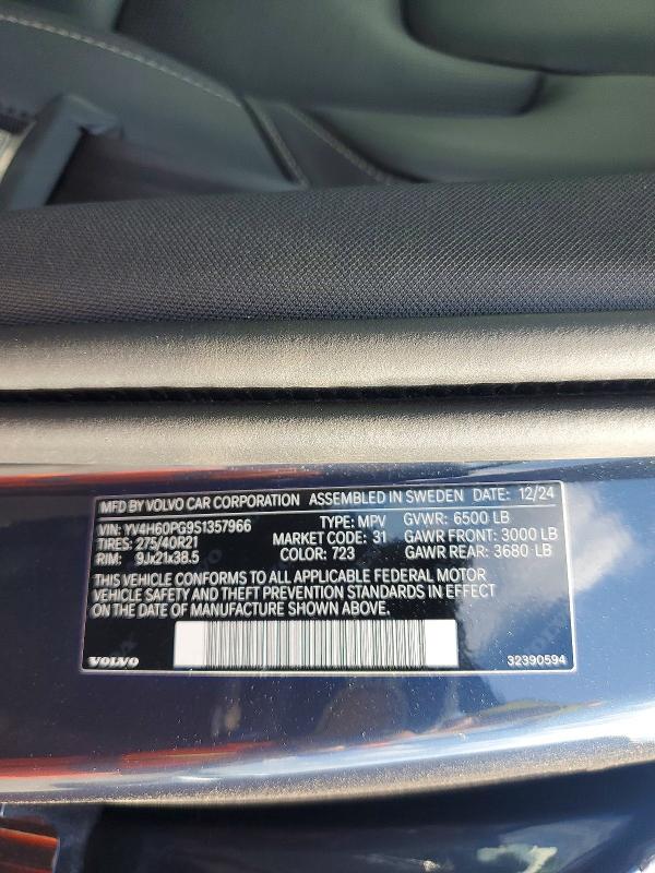 85979385 :رقم المزاد ، YV4H60PG9S1357966 vin ، 2025 Volvo Xc90 مزاد بيع