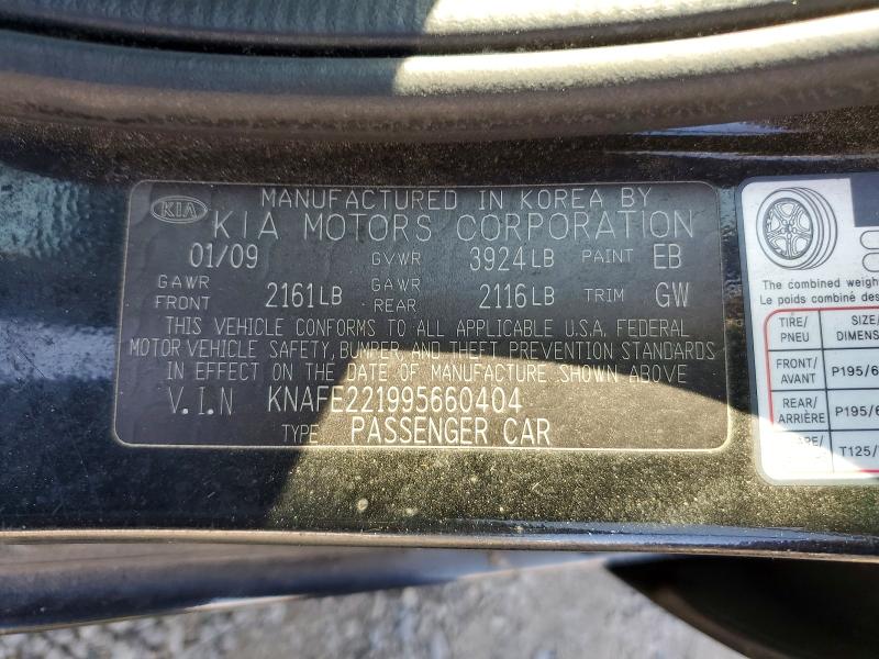 60156006 :رقم المزاد ، KNAFE221995660404 vin ، 2009 Kia Spectra مزاد بيع