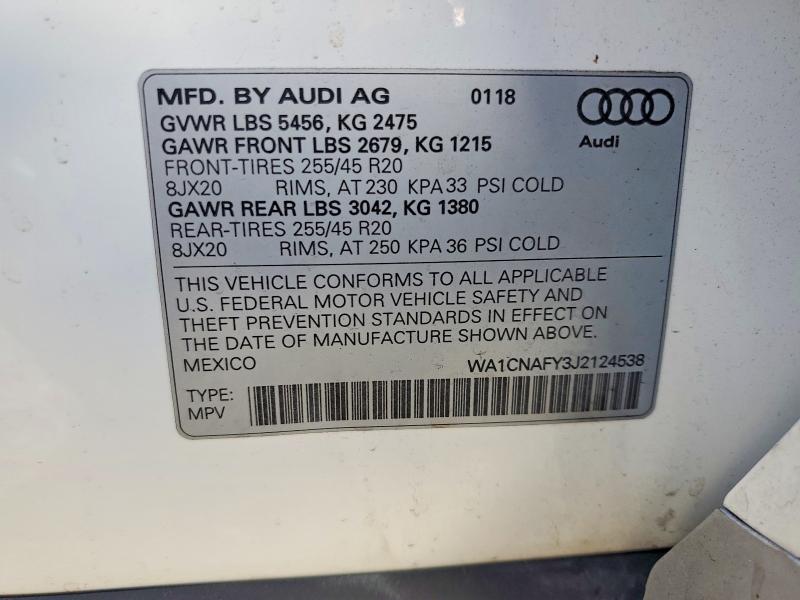 Продажа на аукционе авто 2018 Audi Q5, vin: WA1CNAFY3J2124538, номер лота: 61533966