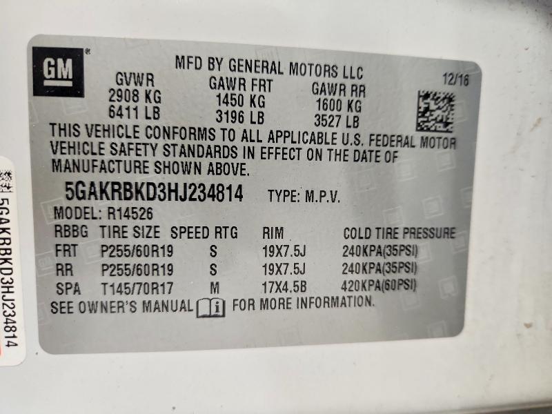 Aukcja sprzedaży 2017 Buick Enclave, vin: 5GAKRBKD3HJ234814, numer aukcji: 59739926