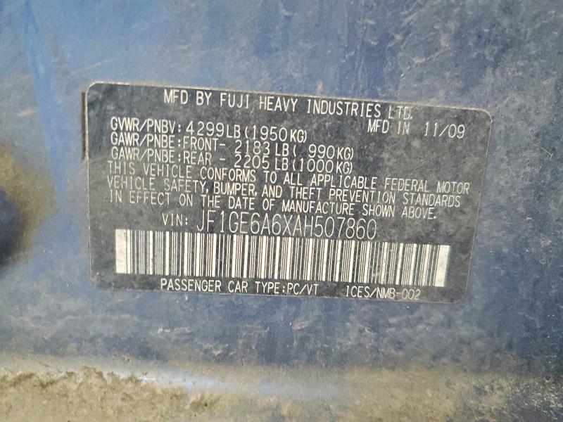 2010 Subaru Impreza მანქანა იყიდება აუქციონზე, vin: JF1GE6A6XAH507860, აუქციონის ნომერი: 63387096