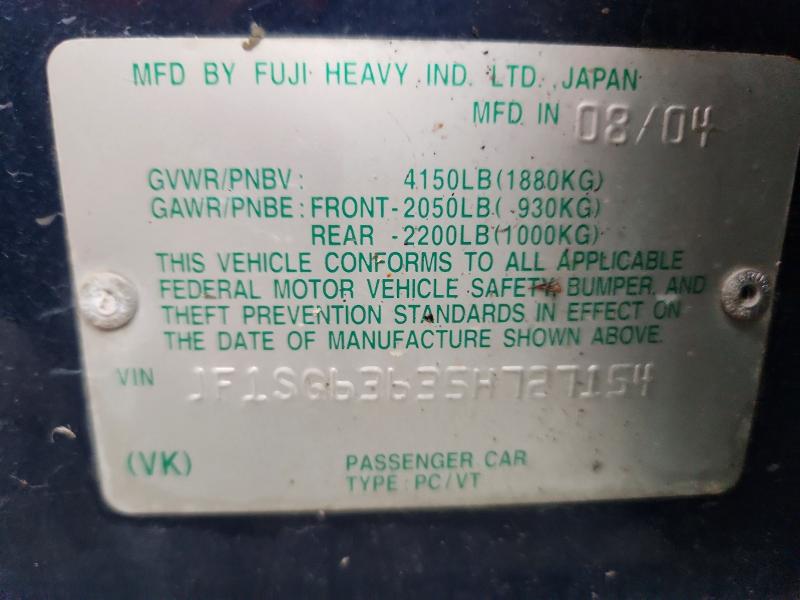 Aukcja sprzedaży 2005 Subaru Forester, vin: JF1SG63635H727154, numer aukcji: 60585926