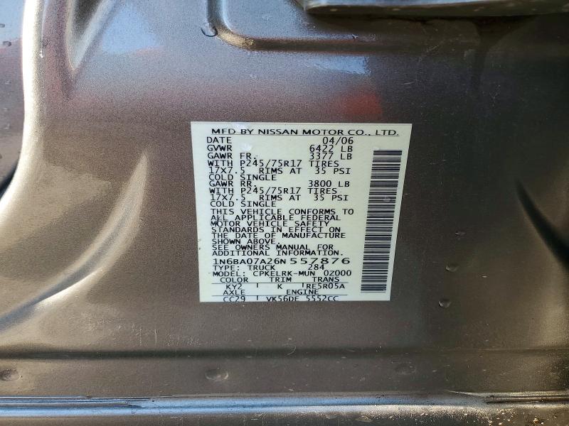 Aukcja sprzedaży 2006 Nissan Titan, vin: 1N6BA07A26N557876, numer aukcji: 59881896